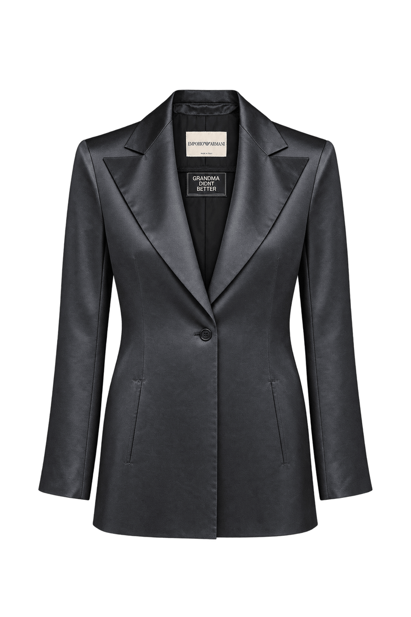 1990s Dark Charcoal Gray Satin Blazer - Front View