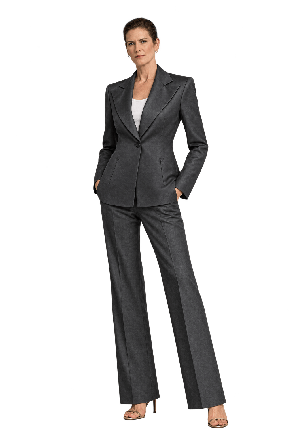 1990s Dark Charcoal Gray Satin Blazer - Model