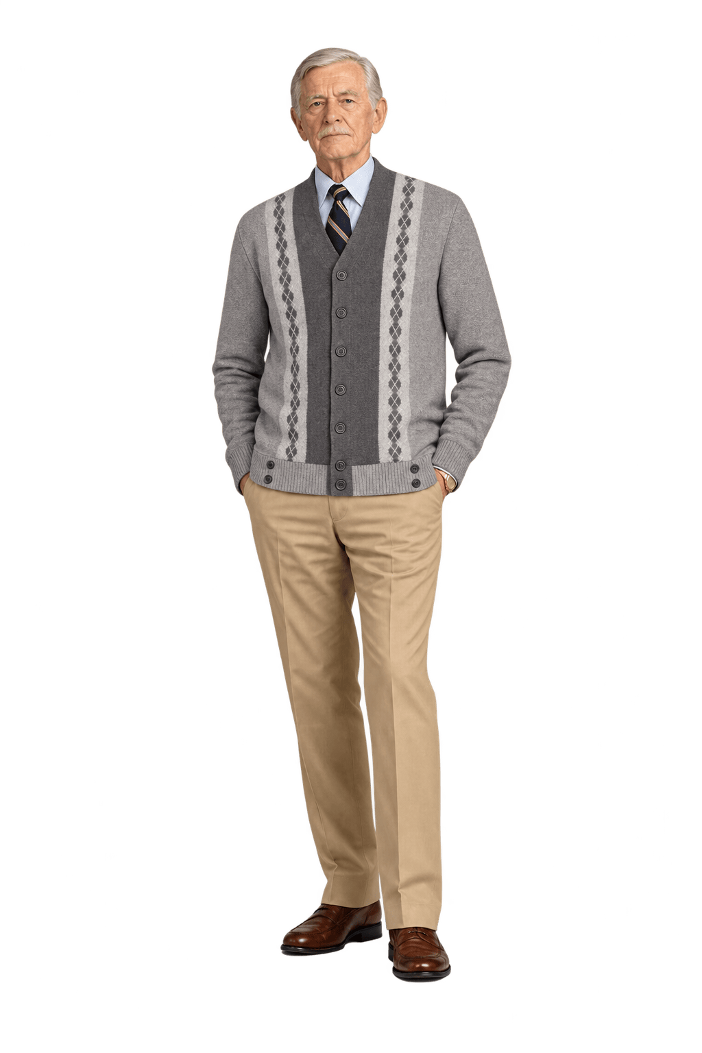 1960s Light Taupe Gray Acrylic Cardigan - Model