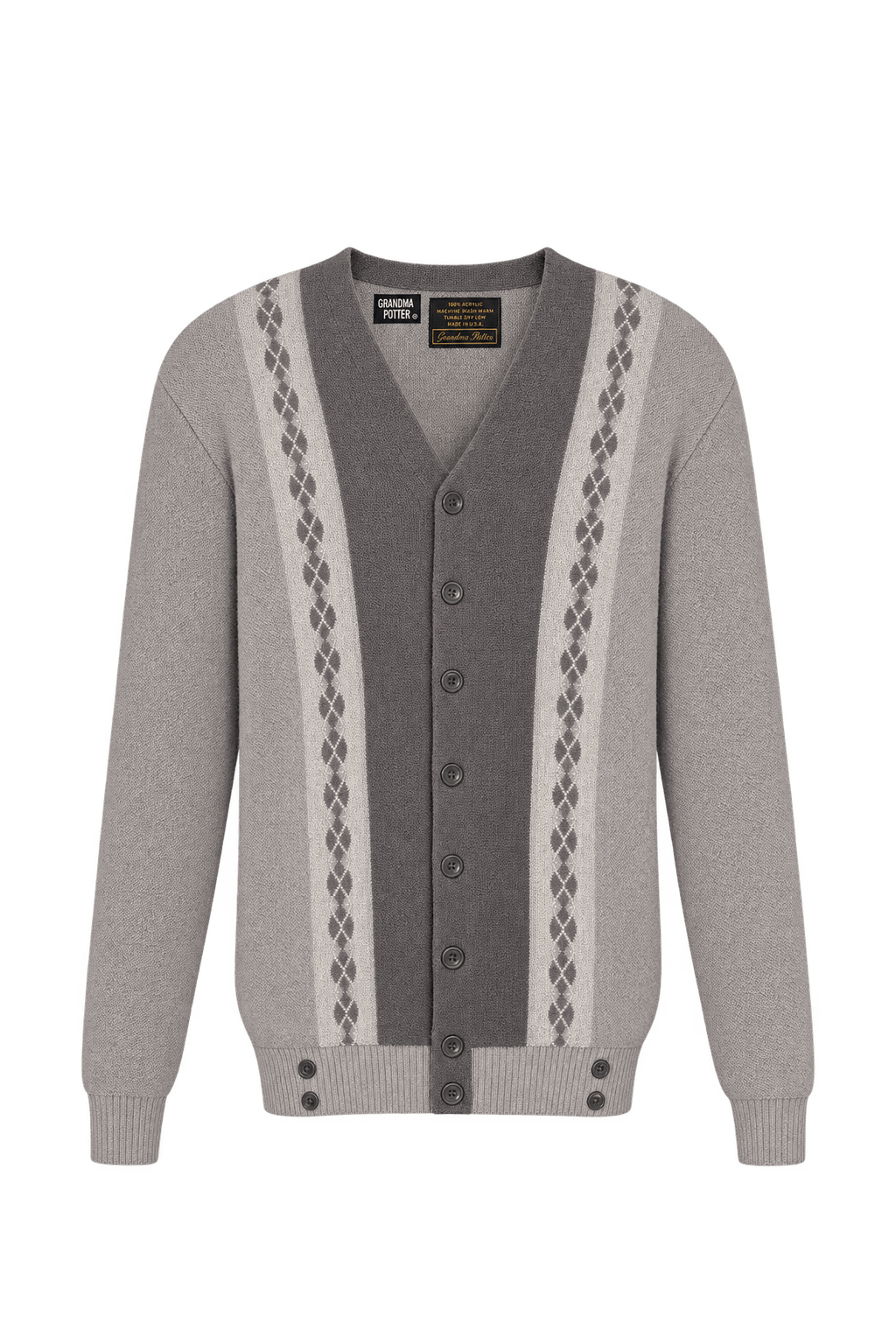 1960s Light Taupe Gray Acrylic Cardigan - Front View