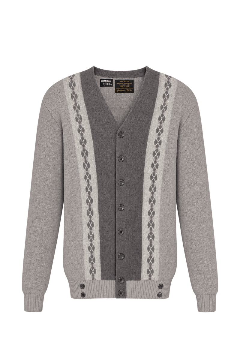 1960s Light Taupe Gray Acrylic Cardigan - Front View