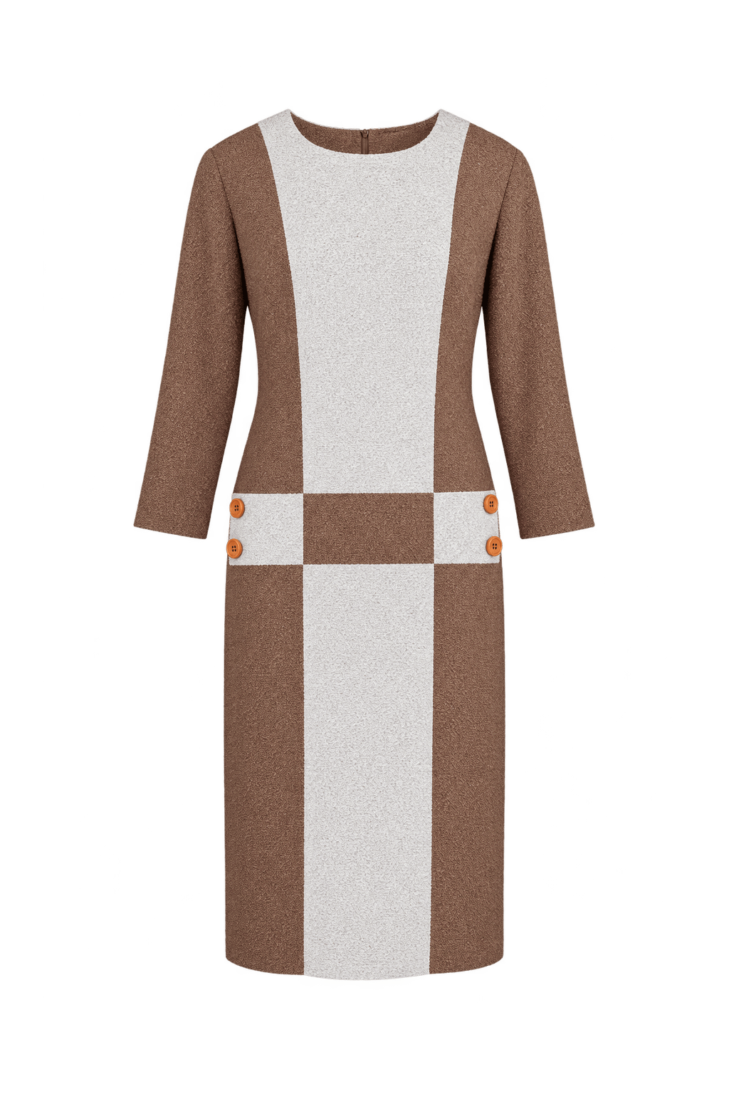 1970s Warm Brown Textured Woven Midi Dress - Front View