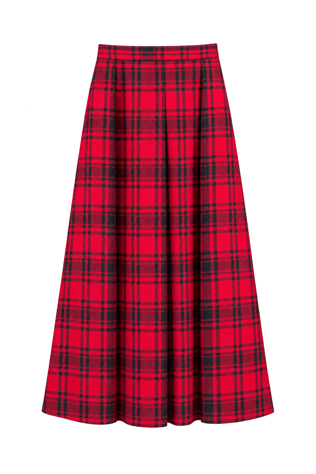 1970s Bright Red Woven Plaid Skirt - Front View
