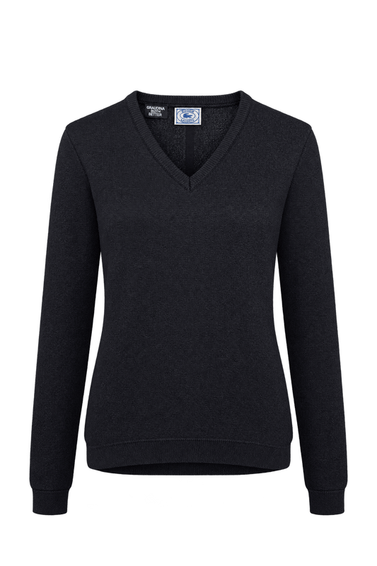 1970s Dark Charcoal Navy Knitted Yarn Sweater - Front View