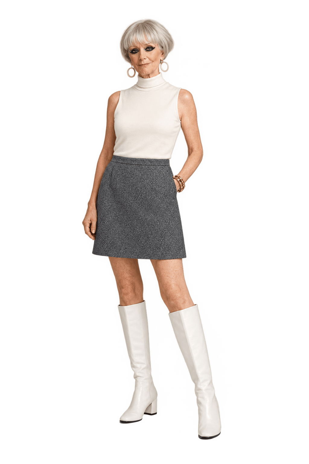 1960s Charcoal Gray Wool Blend Skirt - Model