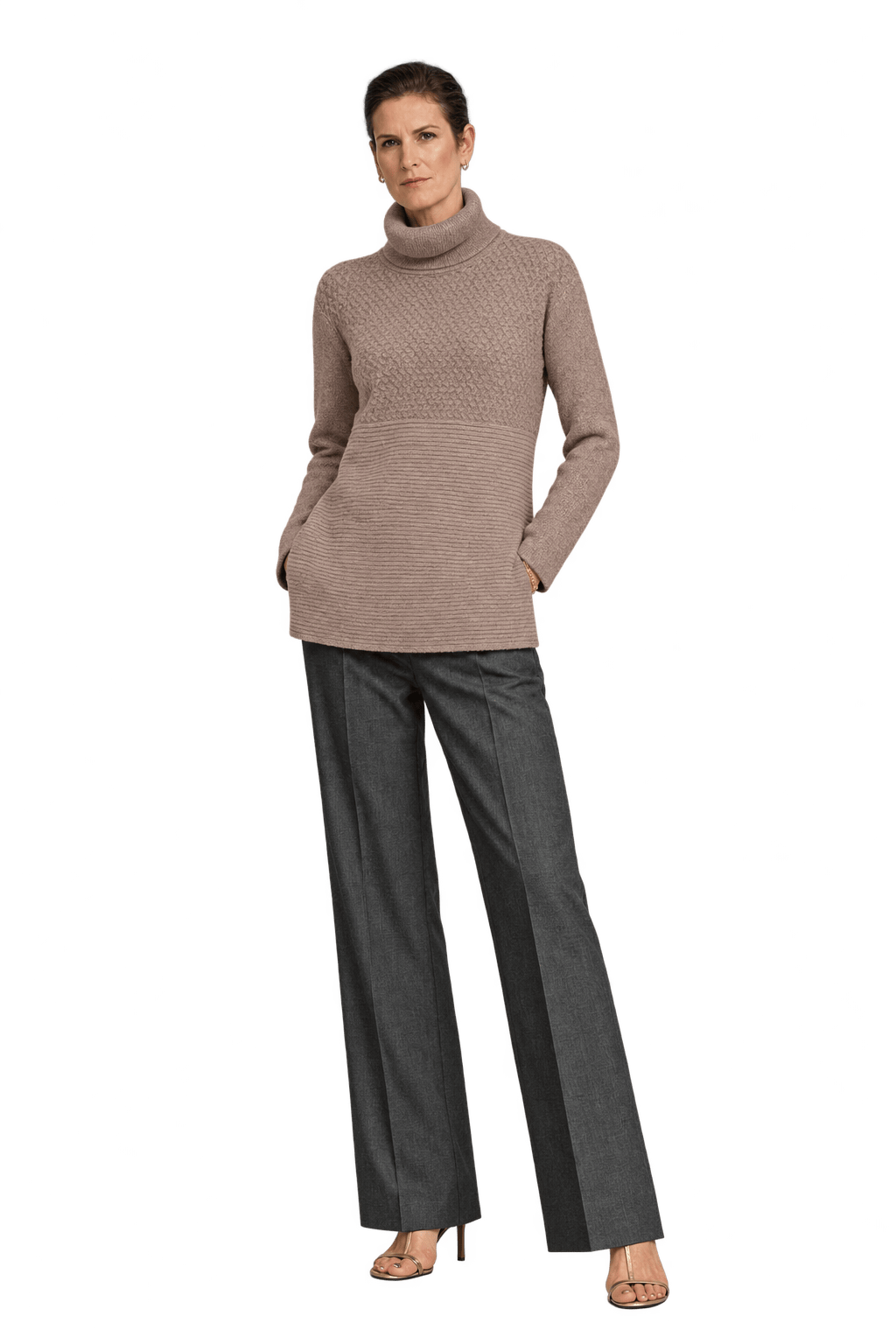 1990s Dusty Beige Pink Knitted Yarn Sweater - Model