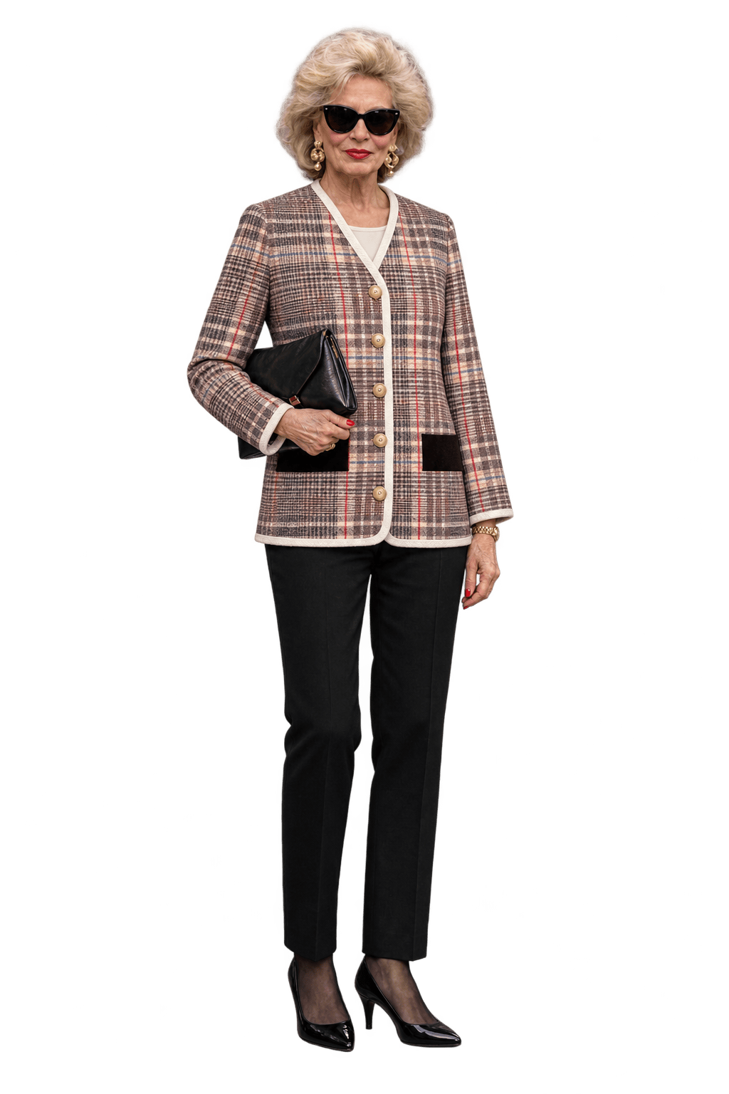 1980s Brown and Cream Woven Tweed Jacket - Model