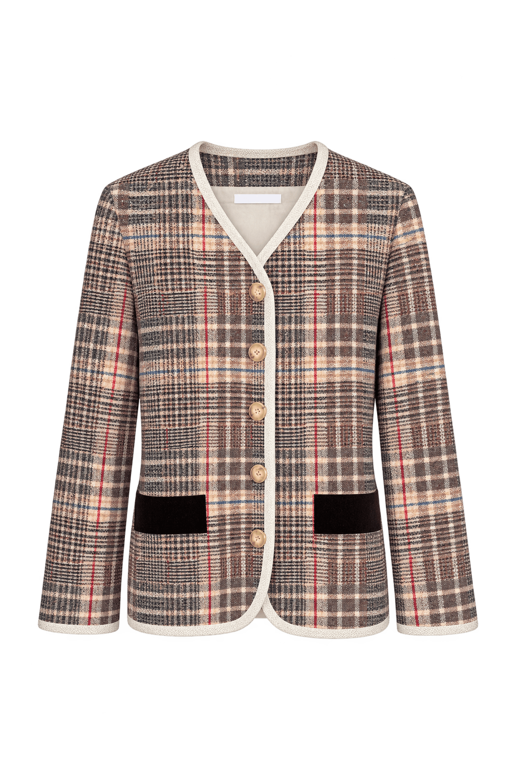 1980s Brown and Cream Woven Tweed Jacket - Front View