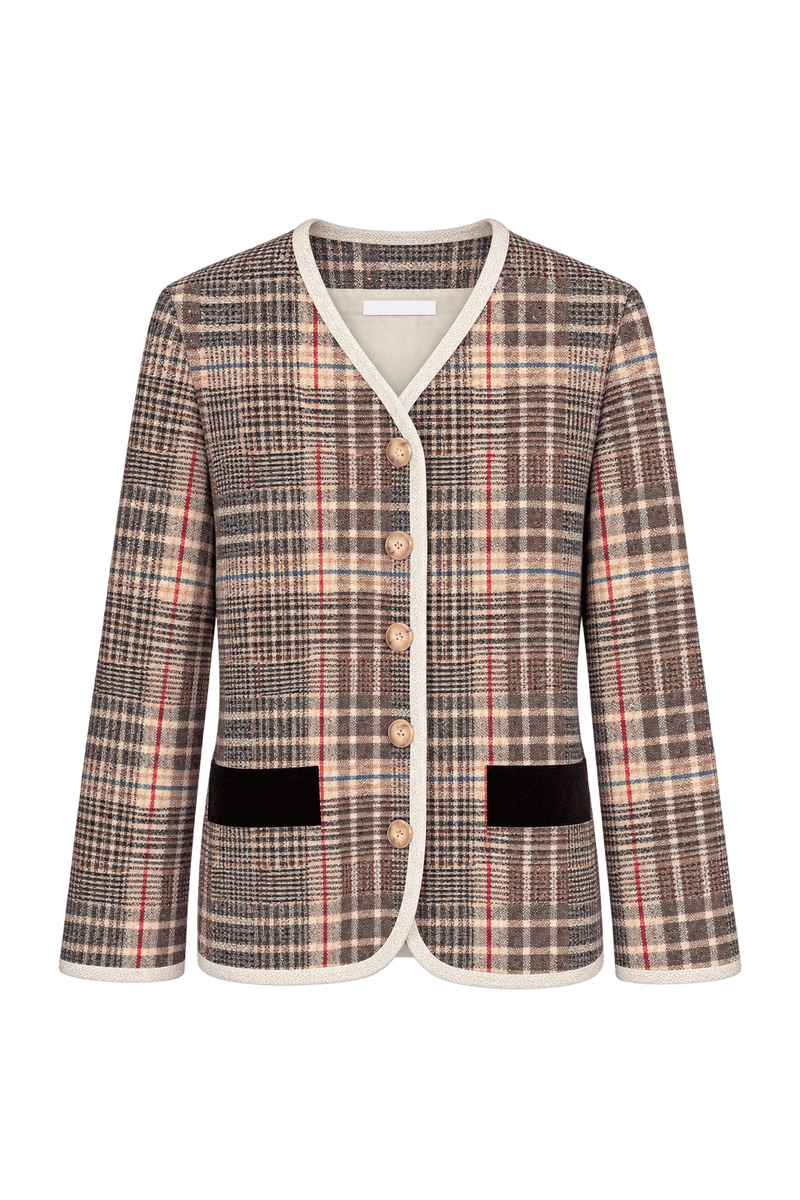1980s Brown and Cream Woven Tweed Jacket - Front View