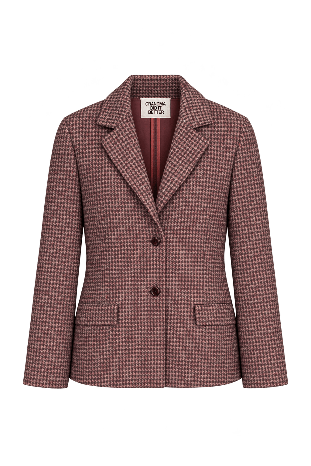 1970s Mottled Burgundy Brown Woven Wool Blazer - Front View