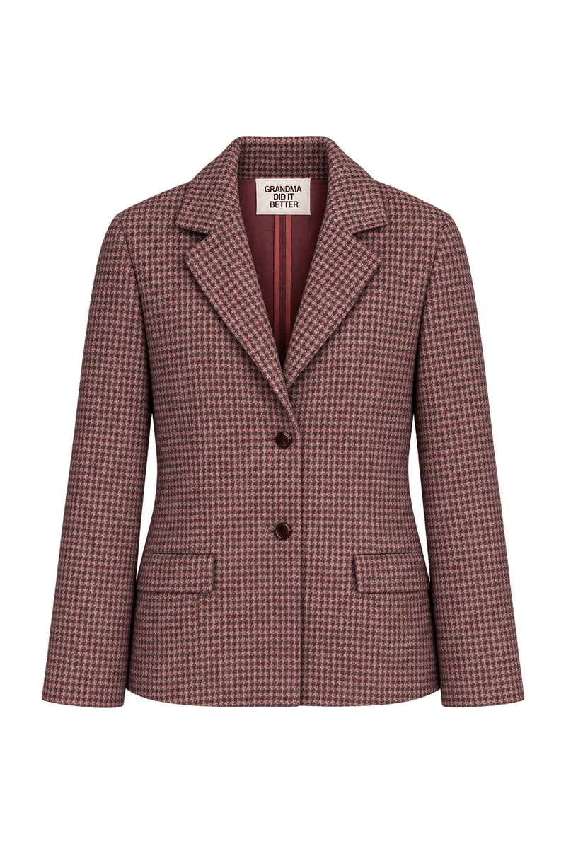 1970s Mottled Burgundy Brown Woven Wool Blazer - Front View
