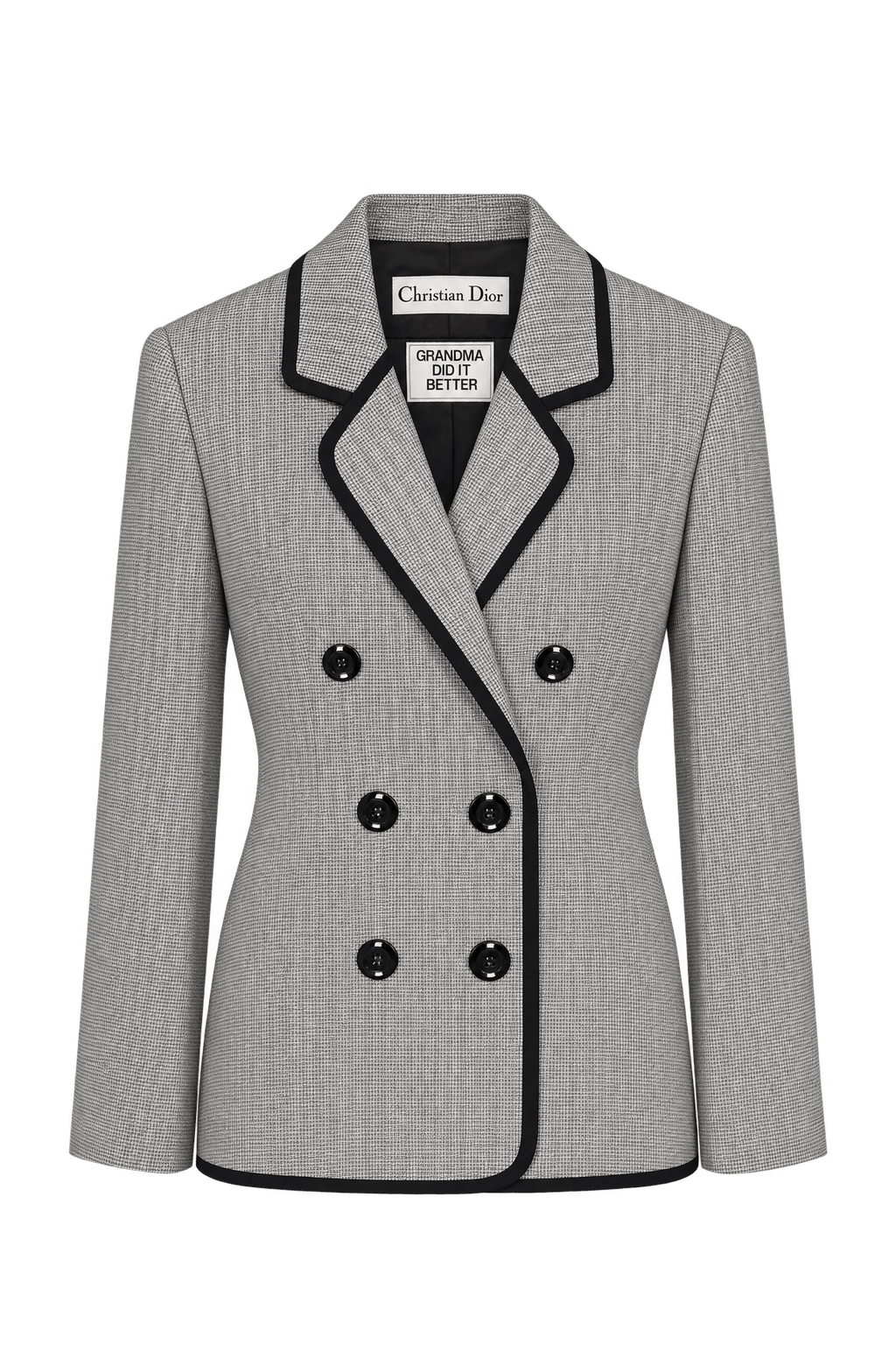 1980s Black and Off-White Woven Blazer - Front View