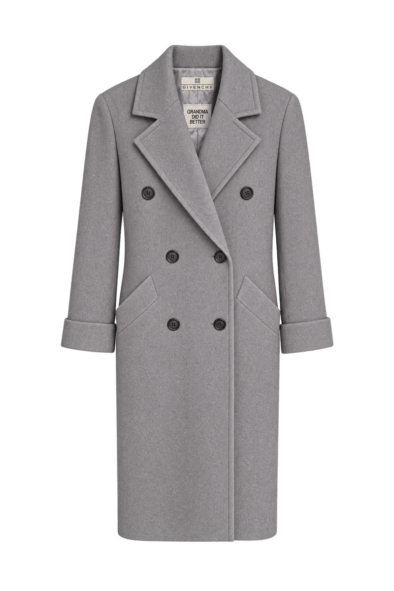 1980s Pale Lavender-Gray Wool Coat - Front View