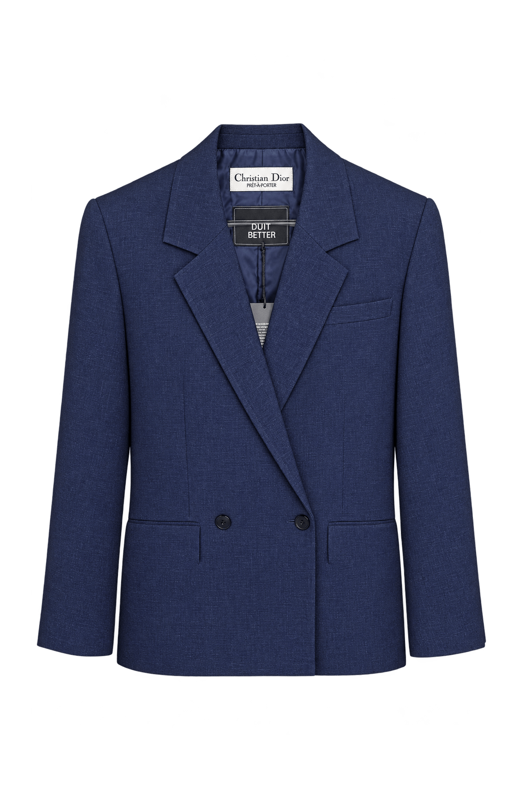 1980s Dark Navy Blue Woven Blazer - Front View