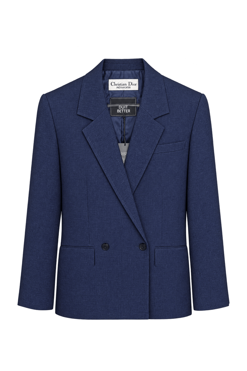 1980s Dark Navy Blue Woven Blazer - Front View