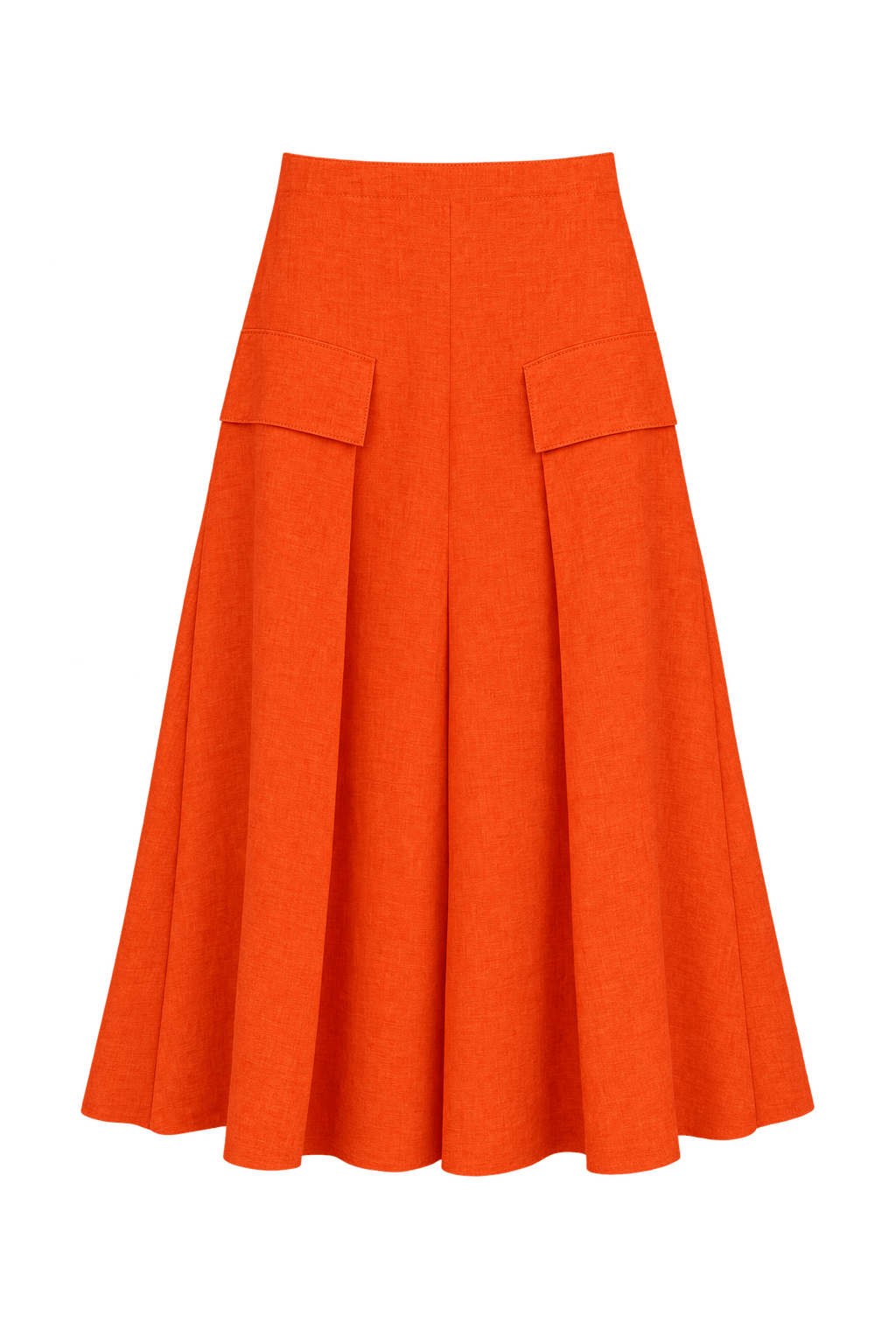 1990s Vivid Orange Linen Skirt - Front View