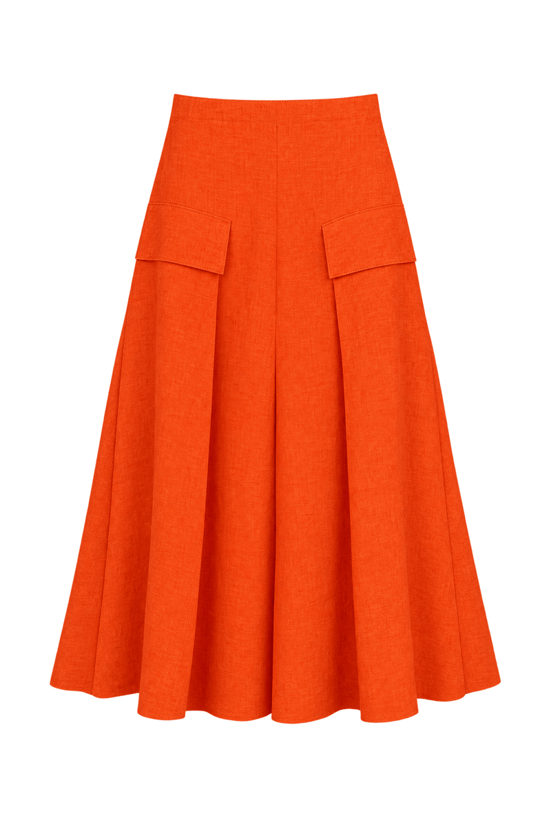 1990s Vivid Orange Linen Skirt - Front View