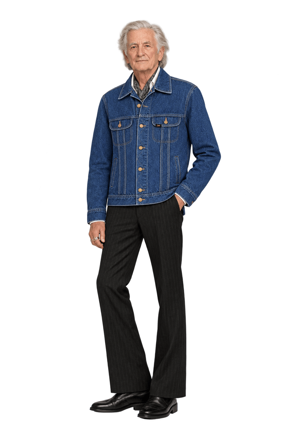 1970s Medium Blue Cotton Denim Denim Jacket - Model