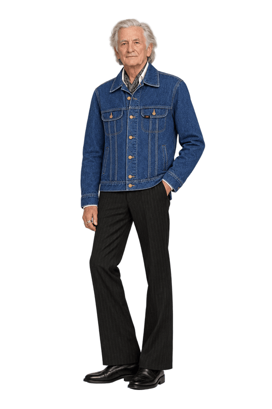 1970s Medium Blue Cotton Denim Denim Jacket - Model