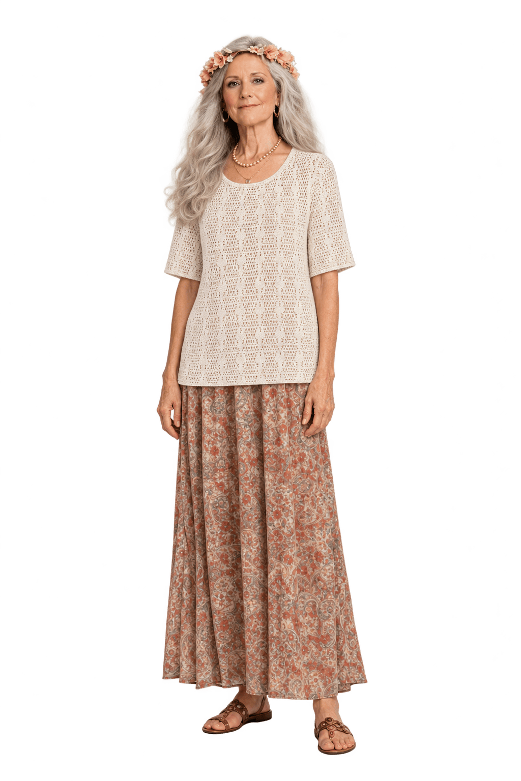 1970s Warm Ivory Crocheted Blouse - Model