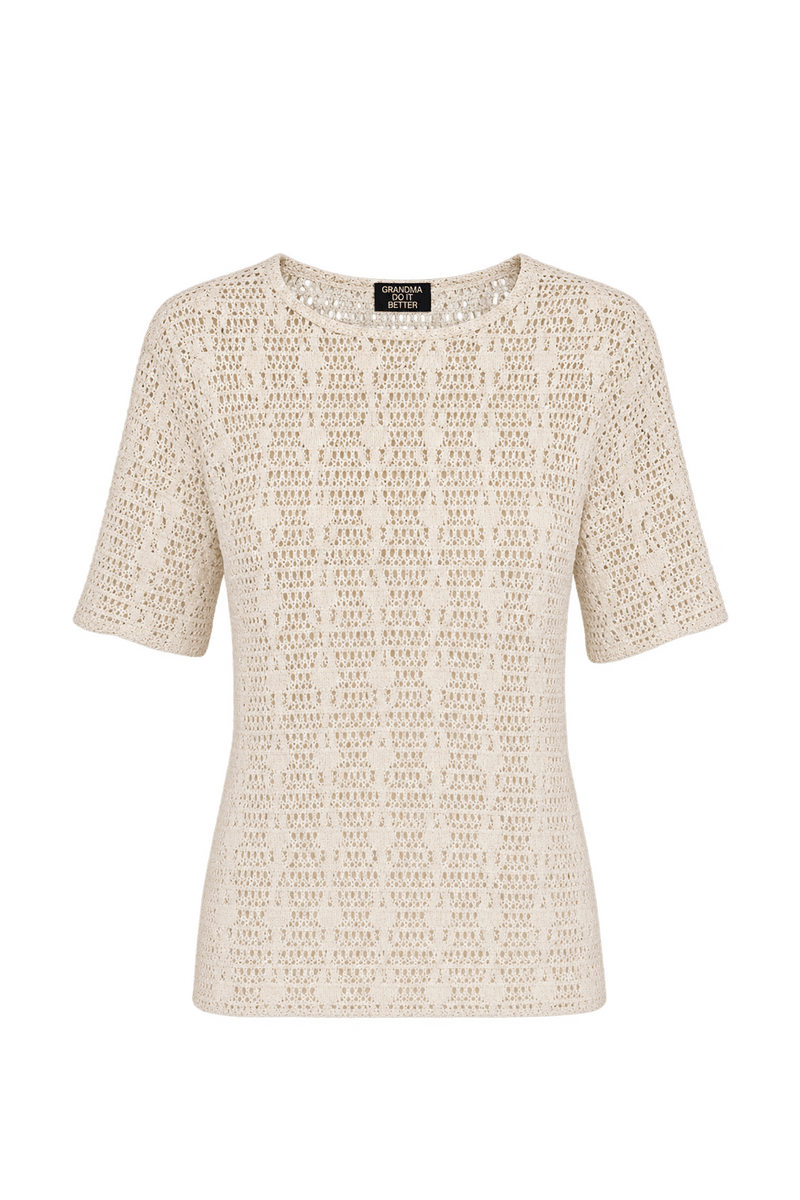 1970s Warm Ivory Crocheted Blouse - Front View