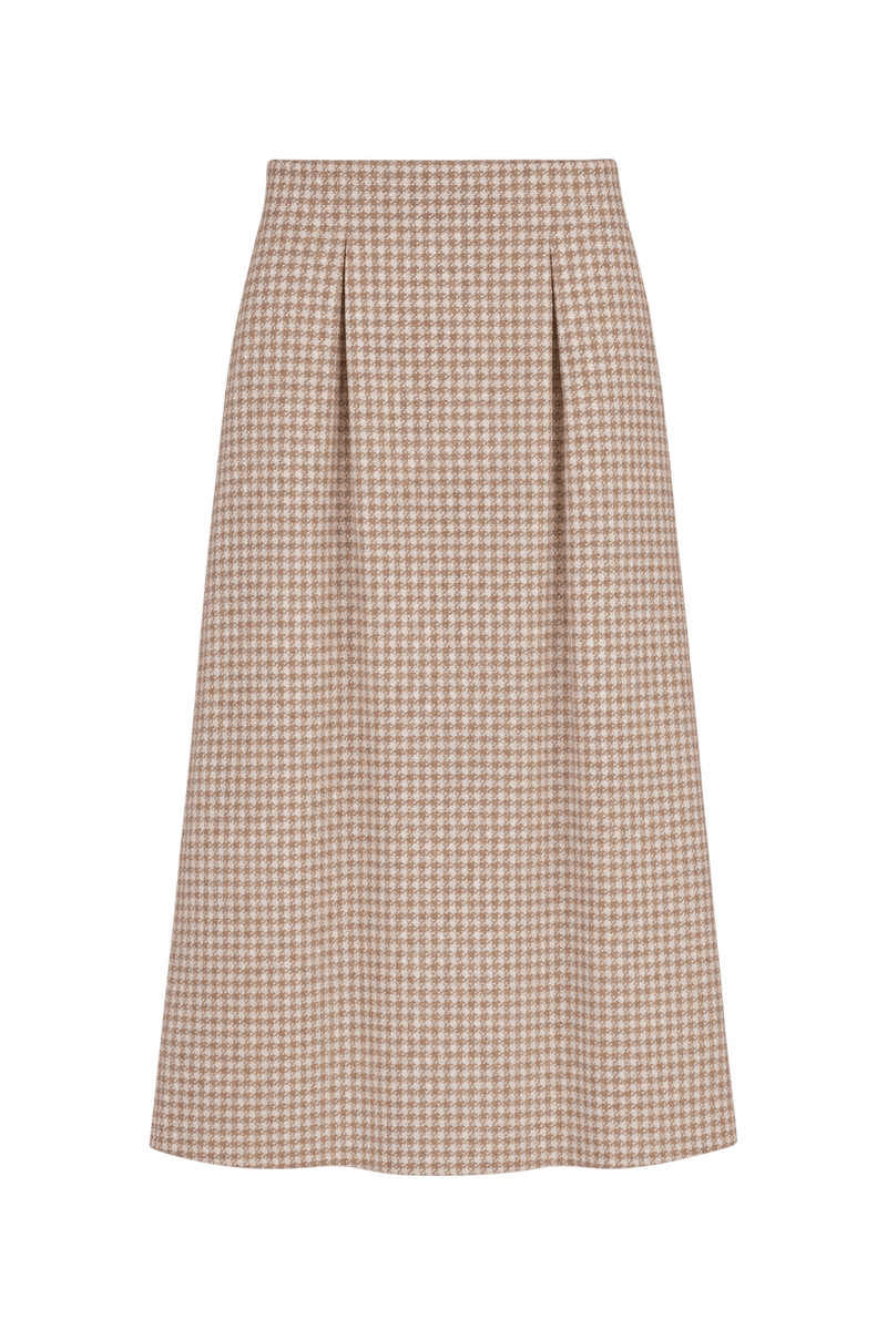 1970s Tan Brown Woven Fabric Skirt - Front View