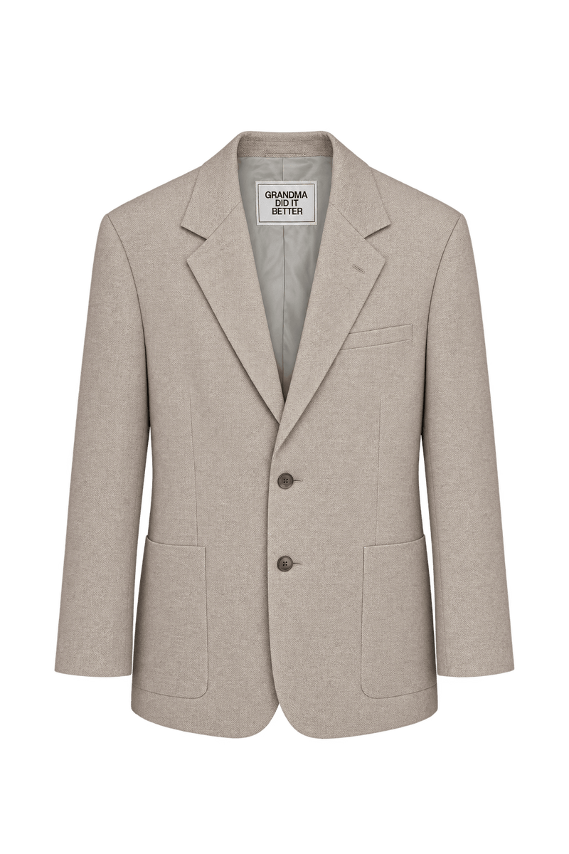 1980s Light Beige Woven Fabric Blazer - Front View