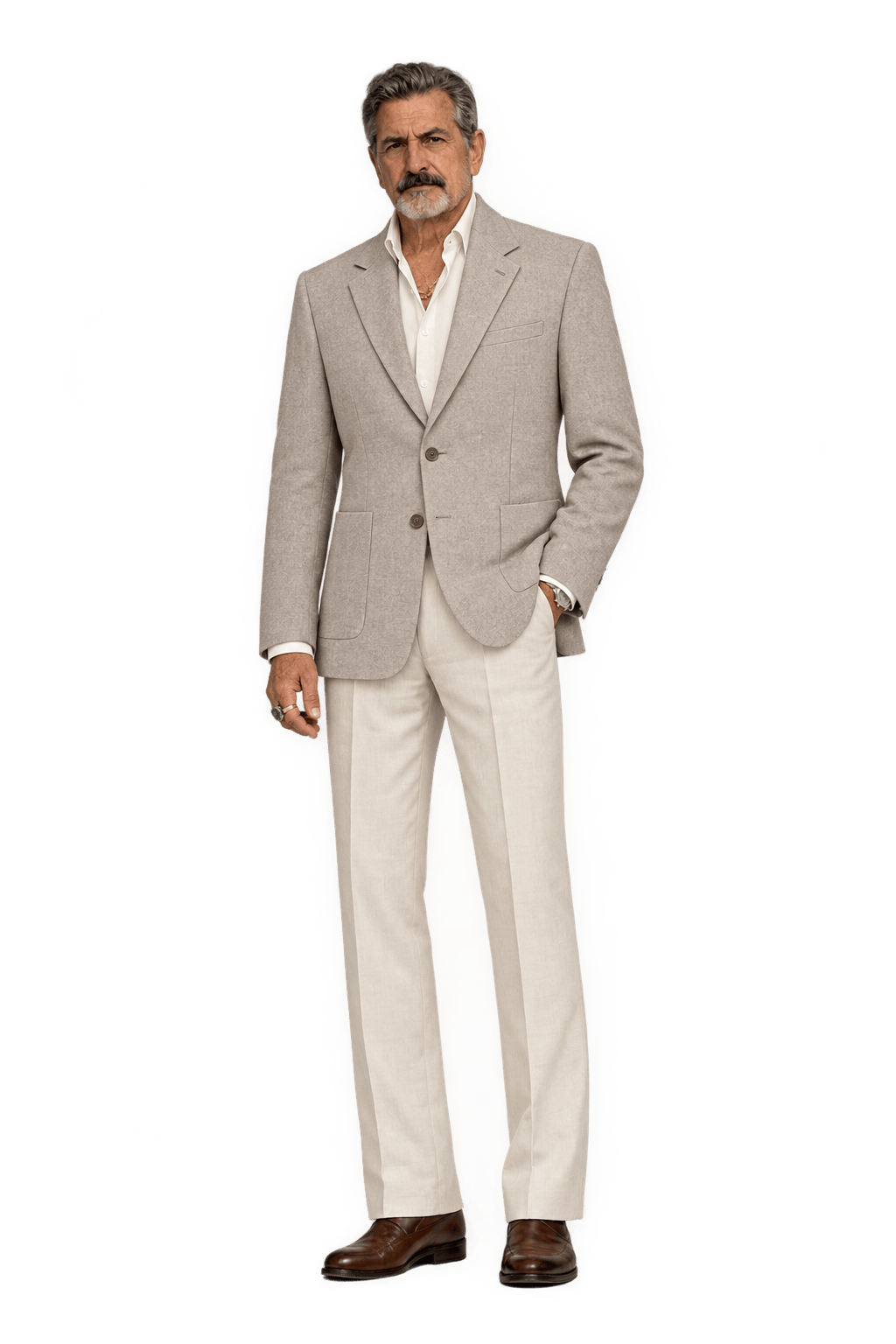 1980s Light Beige Woven Fabric Blazer - Model
