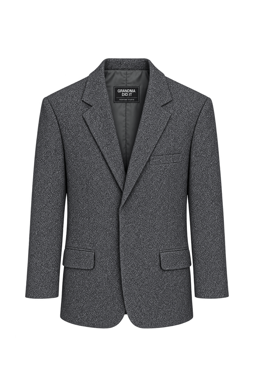 1980s Charcoal Gray Wool-Like Blazer - Front View