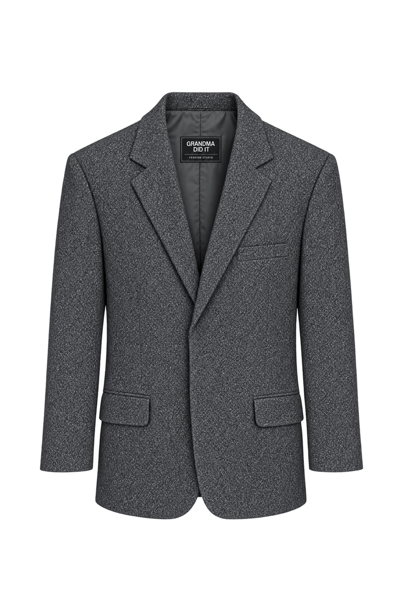 1980s Charcoal Gray Wool-Like Blazer - Front View