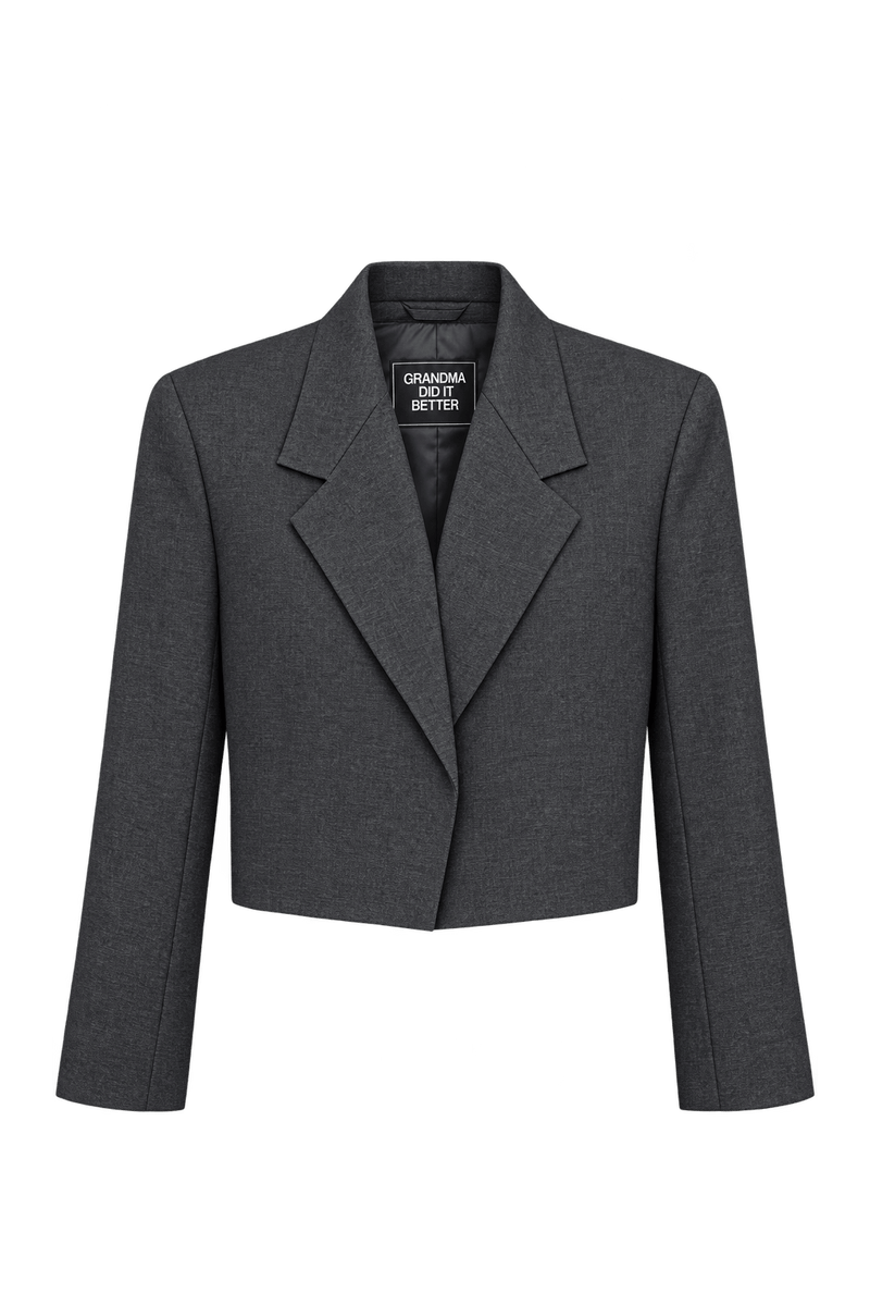 1980s Charcoal Gray Woven Blazer - Front View