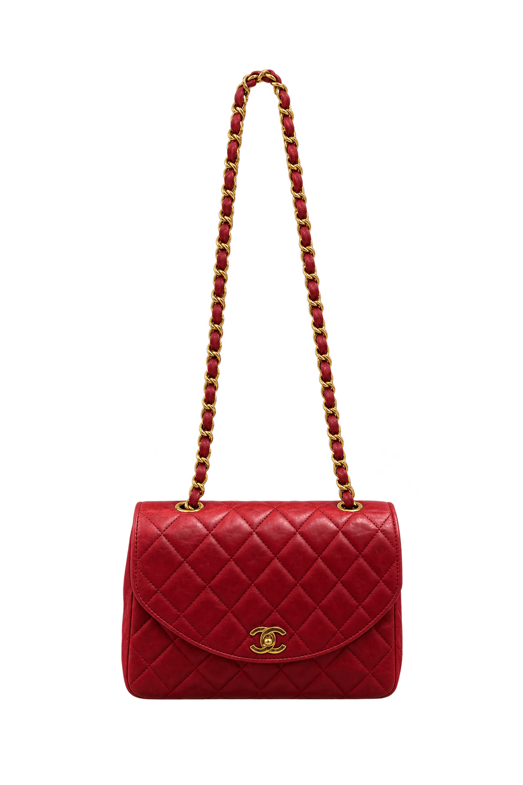 1990s Deep Red Leather-Like Shoulder Bag - Front View