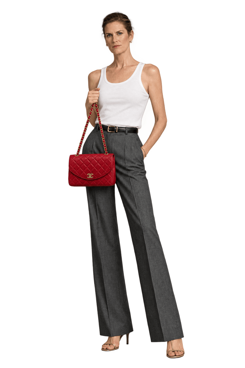 1990s Deep Red Leather-Like Shoulder Bag - Model