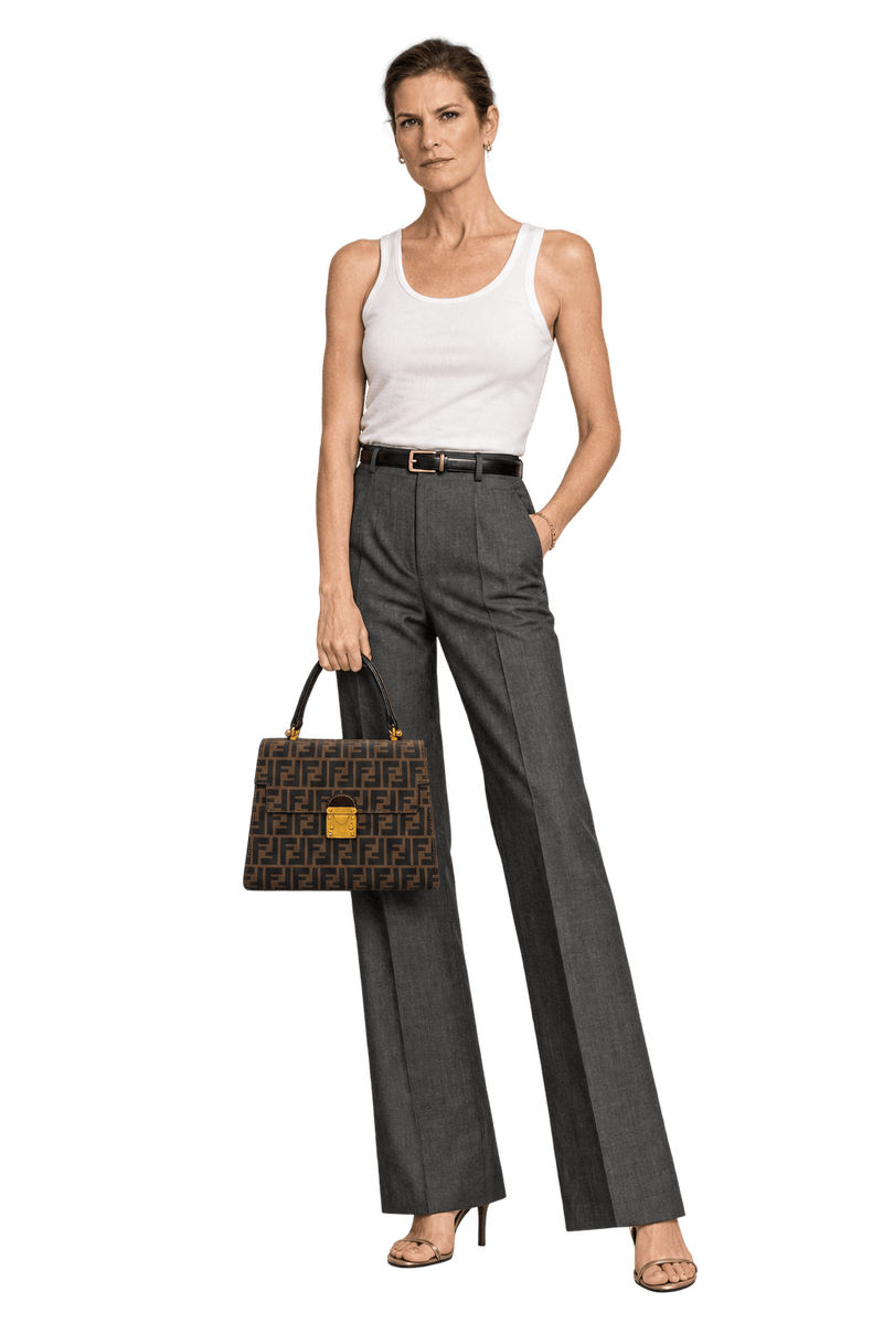 1990s Tobacco Brown Jacquard Handbag - Model