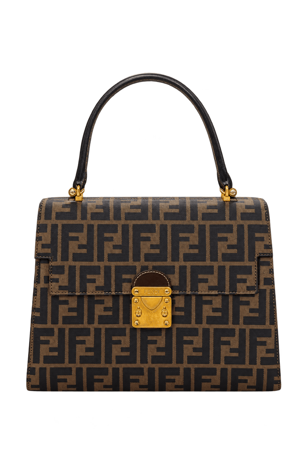 1990s Tobacco Brown Jacquard Handbag - Front View