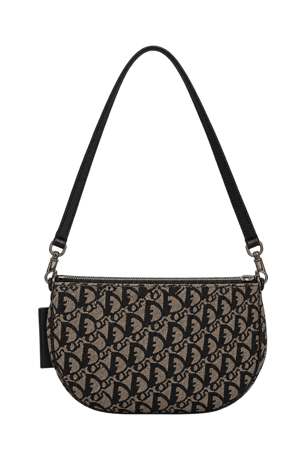 1990s Beige Woven Jacquard Canvas Shoulder Bag - Front View