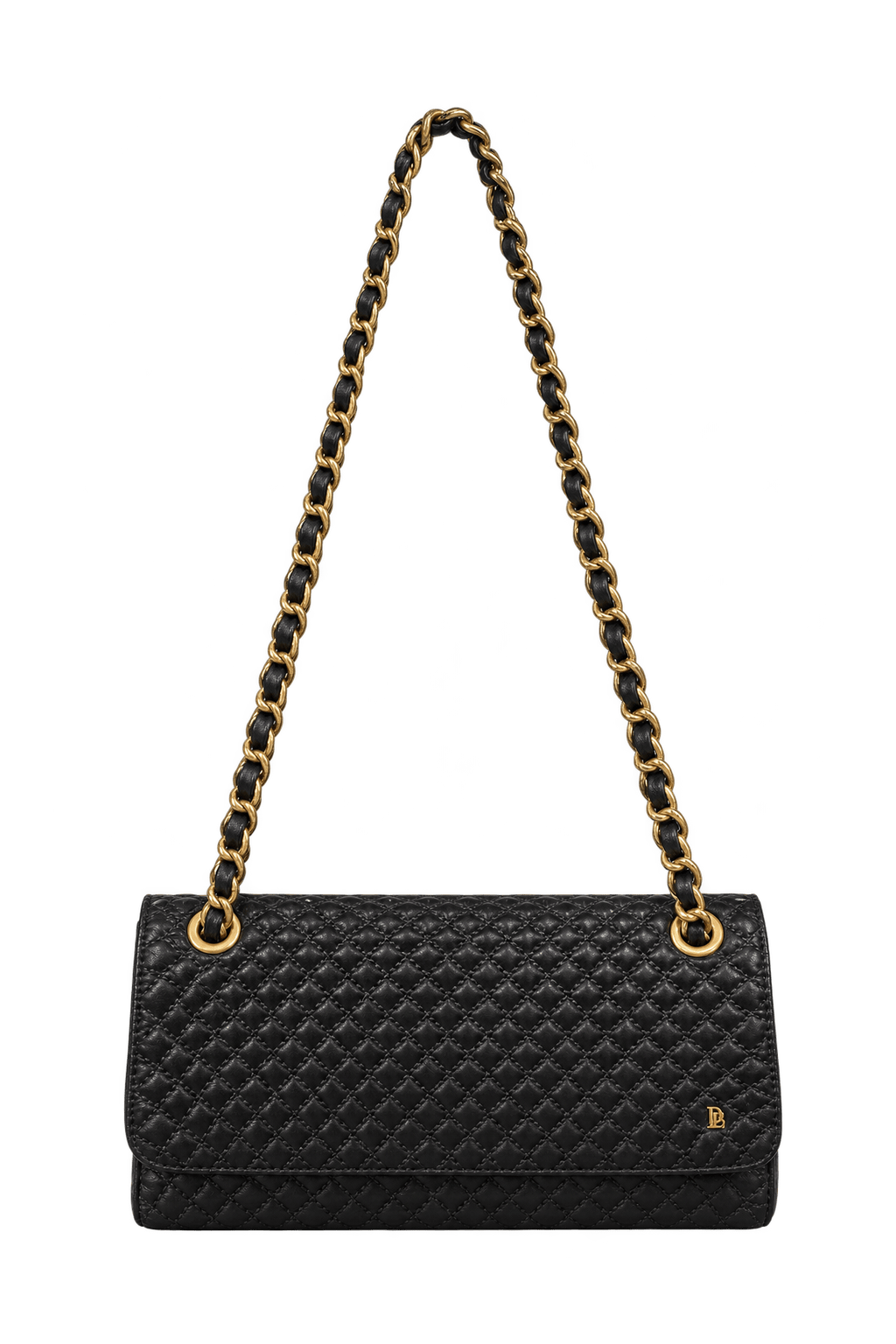 1990s Black Leather-like Shoulder Bag - Front View