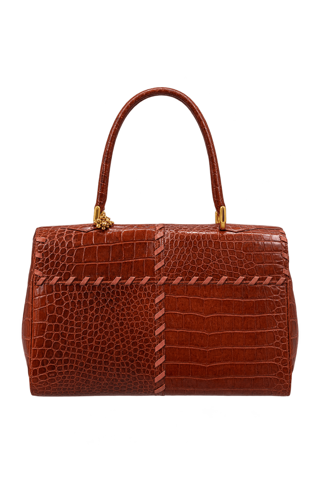 1980s Reddish Cognac Brown Leather Handbag - Front View
