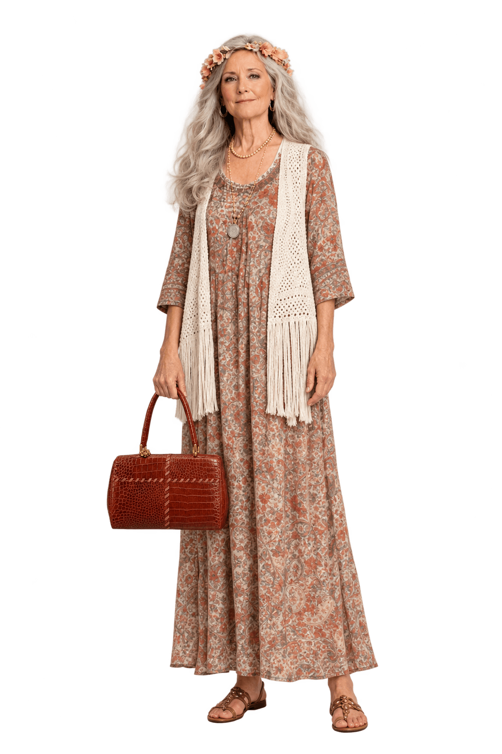 1980s Reddish Cognac Brown Leather Handbag - Model