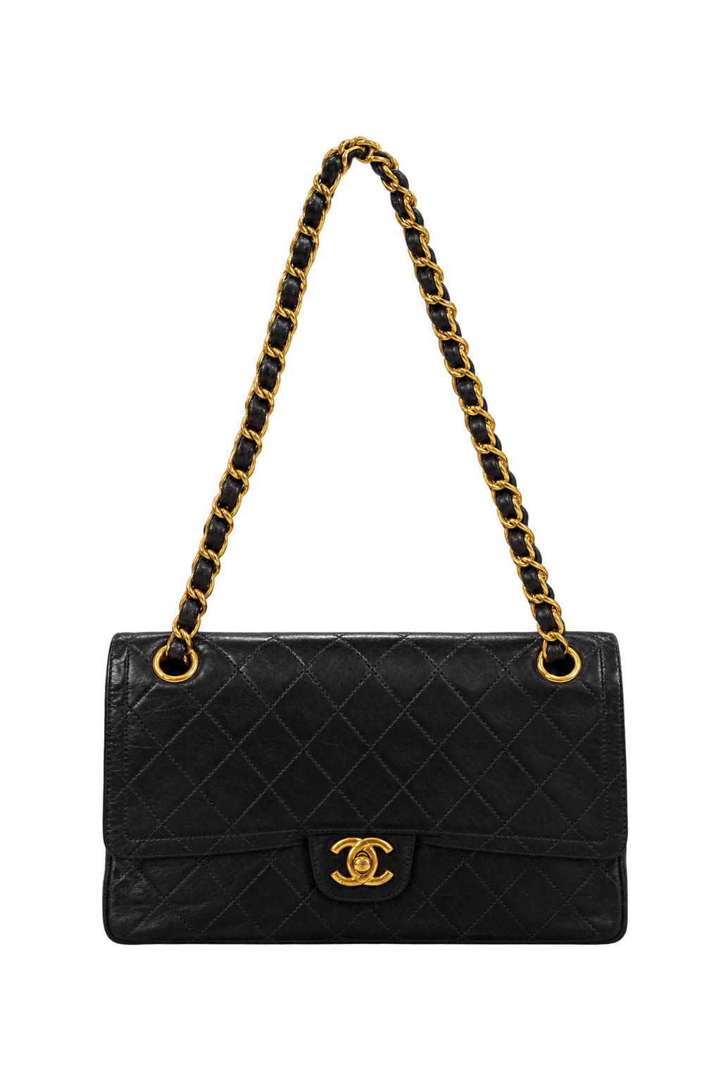 1990s Black Leather Shoulder Bag - Front View