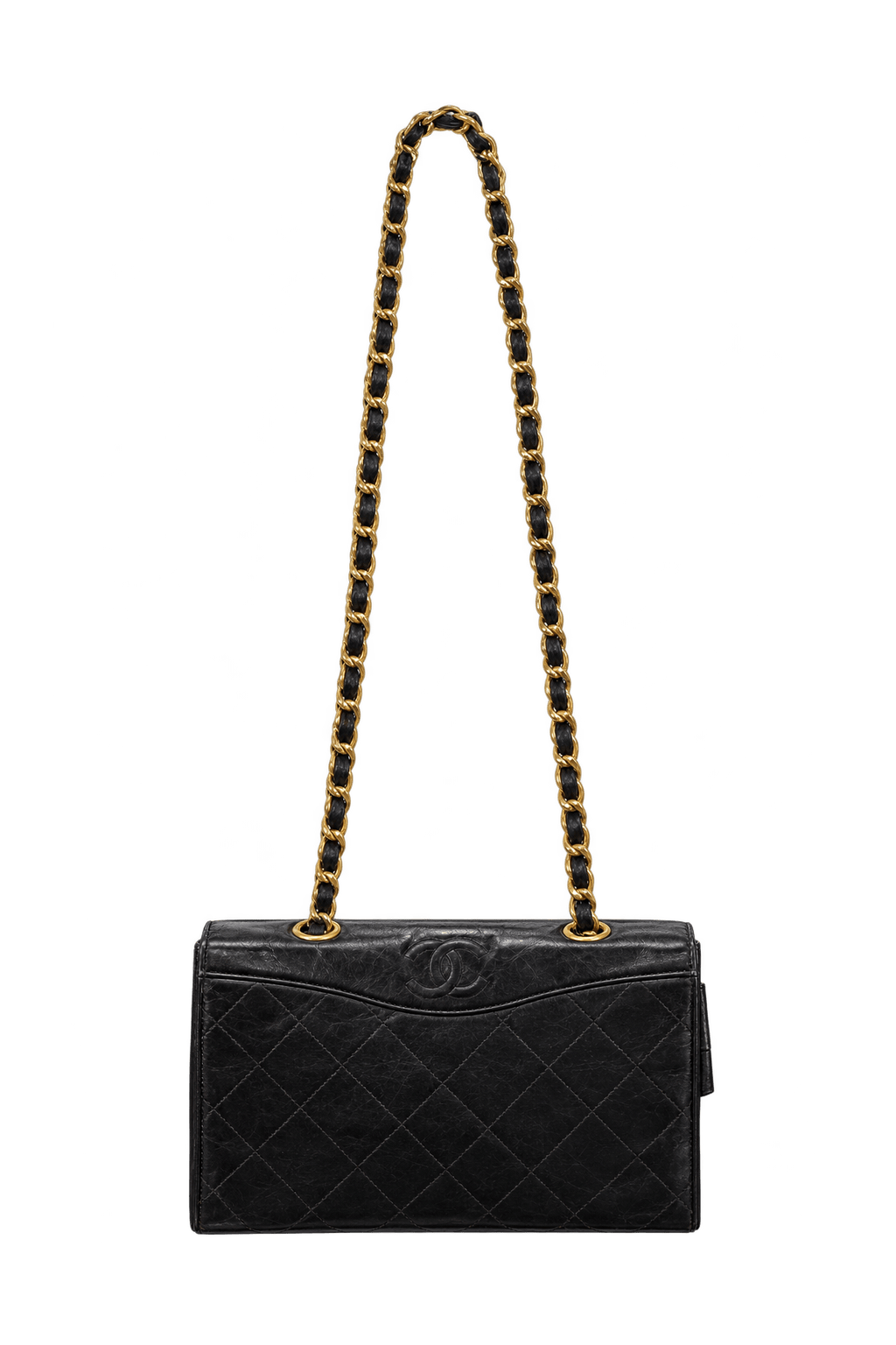 1990s Black Leather Shoulder Bag - Front View