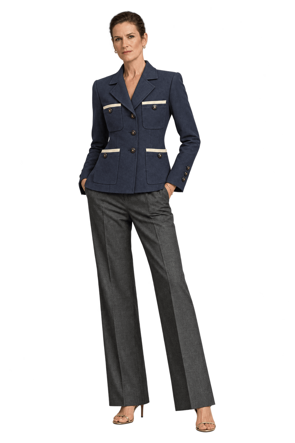 1990s Slate Navy Blue Woven Blazer - Model