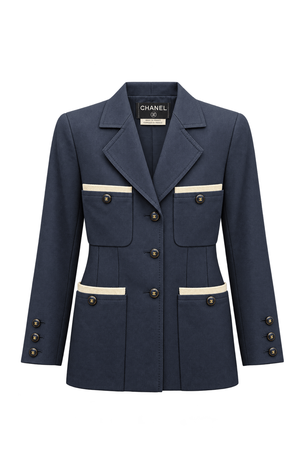 1990s Slate Navy Blue Woven Blazer - Front View