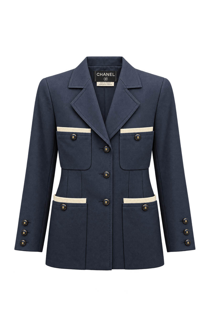 1990s Slate Navy Blue Woven Blazer - Front View