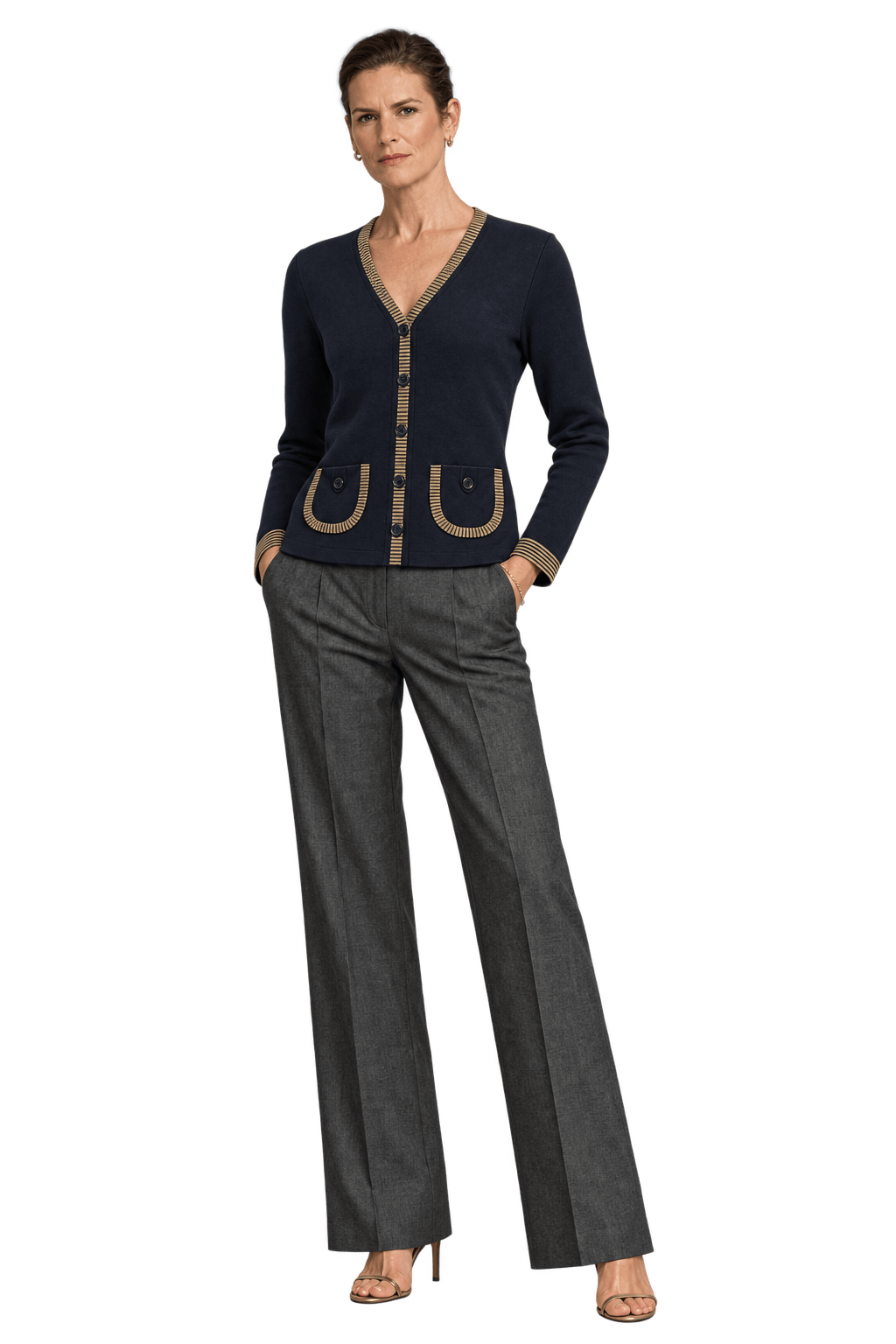 1980s Near-Black Navy Knit Cardigan - Model