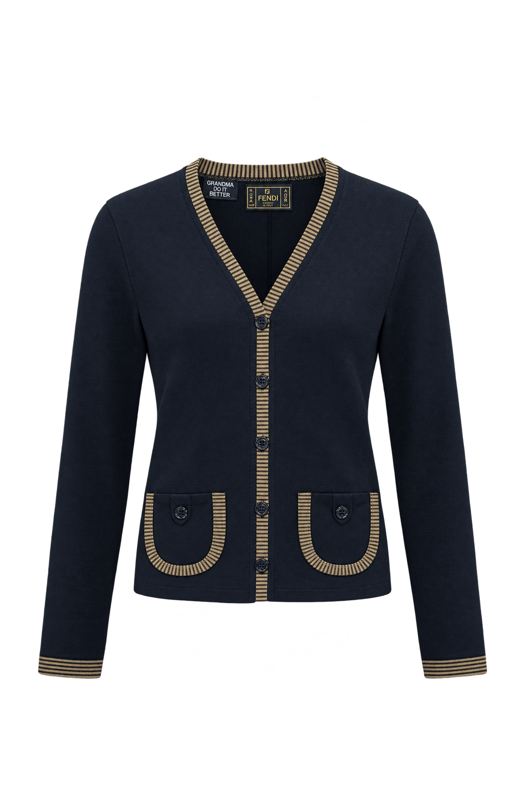 1980s Near-Black Navy Knit Cardigan - Front View