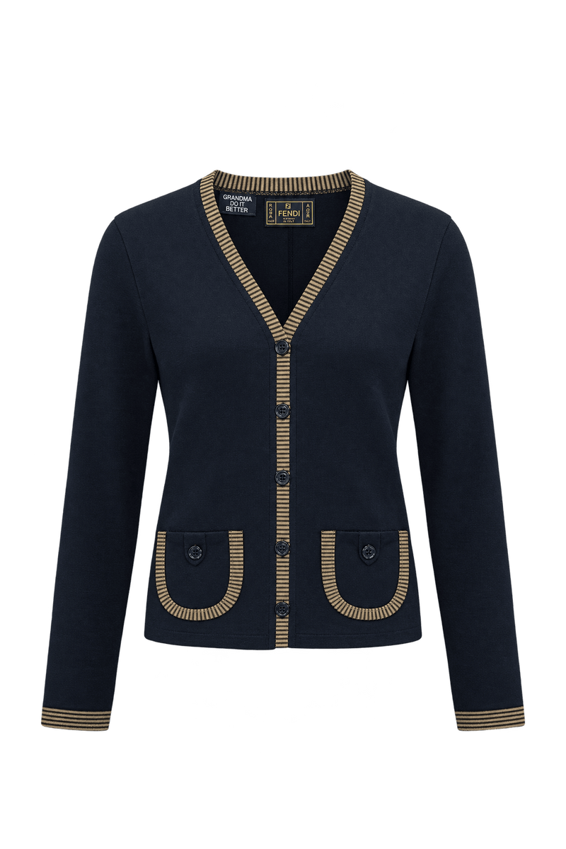1980s Near-Black Navy Knit Cardigan - Front View
