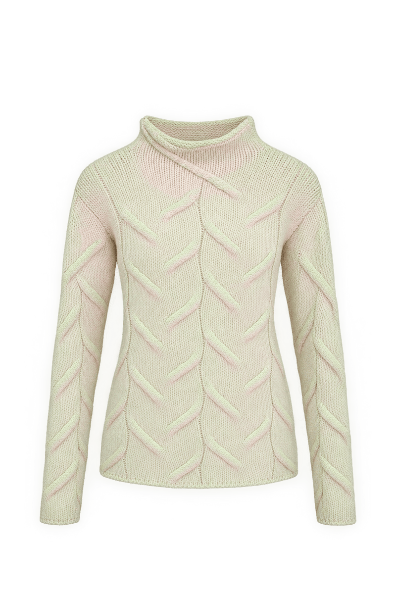 1990s Pale Cream Pink Knit Sweater - Front View
