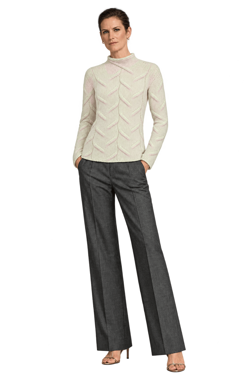 1990s Pale Cream Pink Knit Sweater - Model