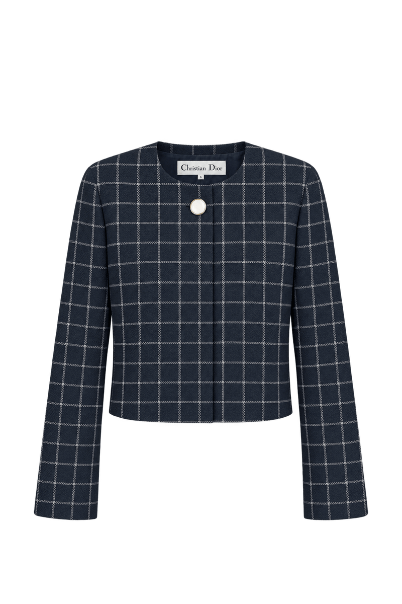 1990s Dark Navy Woven Fabric Jacket - Front View